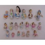 Nineteen ceramic half dolls of various, style, size and form