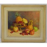 Dino Paravano framed oil on panel still life of fruit, signed bottom left, 37.5 x 47.5cm