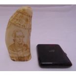 A rectangular tortoiseshell card case and a scrimshaw etched with a portrait of Admiral Howe