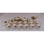 Royal Albert Old Country Roses tea set for twelve place settings to include a teapot, sugar bowl,