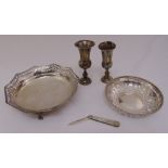 A quantity of silver to include two bonbon dishes, two Kiddush cups and a mother pearl fruit