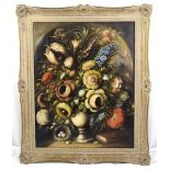 Rima framed and glazed oil on canvas still life of flowers, signed bottom right, 77 x 61.5cm