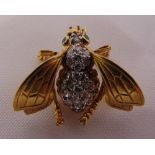 18ct yellow gold bug brooch the body set with diamonds and emerald eyes, approx total weight 12.5g
