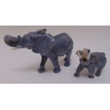 Royal Copenhagen figurine of an elephant R1771 by Peter Harold, 22cm (h) and an elephant calf