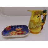 Doulton D1227 shaped rectangular dish decorated with flowers, 23cm (w) and a Burleigh ware