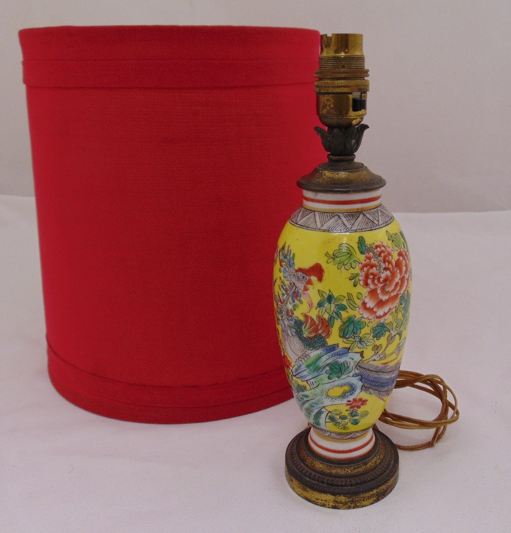 A Chinese porcelain baluster vase converted to a table lamp with shade, 29.5cm (h)