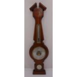 A mahogany cased aneroid wall barometer, silvered dials and pediment top, 90cm (h)