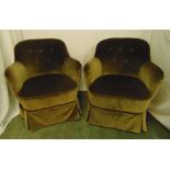 A pair of early 20th century upholstered button back tub chairs