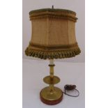 A brass table lamp with circular sections to include shade, 62cm (h)