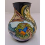 Moorcroft baluster vase designed by Sian Lepper decorated with birds, flowers and a river scene,