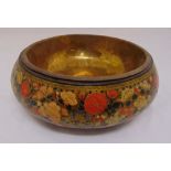 A papier-mâché bowl, the sides decorated with flowers and leaves and with detachable brass liner,