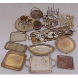 A quantity of white metal and silver plate to include trays and flatware