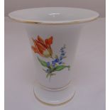 Meissen trumpet vase decorated with flowers and leaves on raised circular base, 19cm (h)