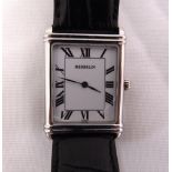 Michel Herbelin stainless steel wristwatch, white enamel dial, Roman numerals, on original leather