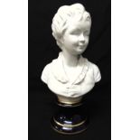 Limoges ceramic bust of a young girl on raised circular socle, 40cm (h)