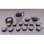 Wedgwood coffee set of gilded and blue detail to include a coffee pot, a milk jug, a sugar bowl,