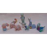 Seven Herend fishnet figurines to include elephants, swans and owls (7)