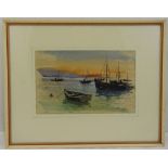 Eric Wale framed and glazed watercolour of fishing boats, signed bottom right, 18 x 28.5cm