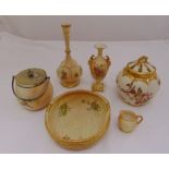 A quantity of Royal Worcester porcelain to include a biscuit barrel, vases and a jug, tallest 28.5cm