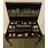 A Dubarry pattern canteen of silver plated flatware for twelve place settings in fitted cabinet