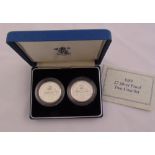 1989 QEII £2 silver proof two coin set in fitted case to include COA