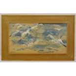 Marjorie Wallace framed watercolour of seagulls, signed bottom left, 27.5 x 53cm
