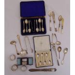 A quantity of silver and silver plate to include a Victorian silver paper knife and a cased set of