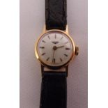 Longines 18ct yellow gold ladies wristwatch on a replacement leather strap