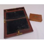 An early 20th century mahogany writing slope, 12 x 35.5 x 33cm and a rectangular mahogany box, 5 x