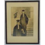 Honore Daumier framed and glazed etching of Judges outside a Court, monogrammed bottom left, 31 x