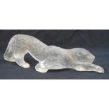 A Lalique figurine of leopard in crouched pose, 37cm long, A/F