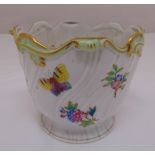 Herend hand painted jardinière decorated with butterflies and floral sprays on raised circular base,