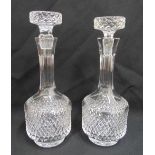 A pair of Regency style hobnail cut glass decanters with drop stoppers, 31.5cm (h)