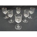 Six Baccarat liqueur glasses of campagna form etched to the circular spreading bases 11.2cm (h)