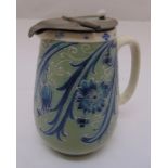 Macintyre Moorcroft Florian ware jug, with hinged pewter cover and opaque glass knob, marks to the