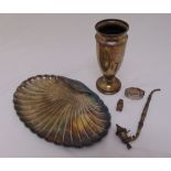 A quantity of silver and continental white metal to include an opium pipe, a pill box, a vase and