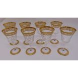 Eight St Louis Thistle Gold crystal wine glasses, 18cm (h)