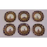 A set of six 19th century hand painted Staffordshire wall plates decorated with figures in a