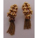 A pair of yellow gold earrings with tassels, tested 9ct, approx total weight 9.1g