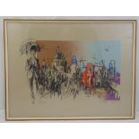 Felix Topolsky framed and glazed limited edition polychromatic lithograph of a London skyline 109/