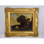 Nicholas Berghem (1620-1683) framed oil on canvas of cows and sheep by a tree, indistinctly signed