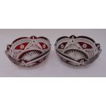A pair of Bohemian overlaid red glass bowls, 18.5cm diameter