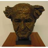 Benno Schotz bust of David Ben-Gurion mounted on a wooden plinth (Sothebys auction label to verso
