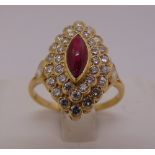 Yellow gold diamond and cabochon ruby cocktail ring, gold tested 18ct, approx total weight 7.1g