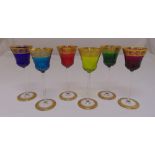 Six St Louis Thistle Gold crystal coloured hock glasses, 21cm (h)