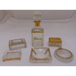 A quantity of gilded glass to include a decanter, covered boxes and dishes (6)