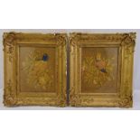 A pair of framed and glazed tapestries of polychromatic birds, 37 x 32cm