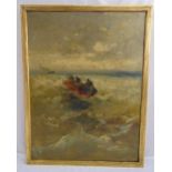 A. Kaufman framed oil on canvas of a rowing boat in rough seas, signed bottom right, 66 x 50cm