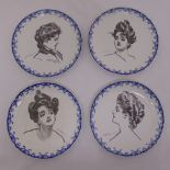 Royal Doulton four Gibson Girl plates, marks to the bases, 23.5cm diameter, A/F