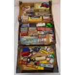 A quantity of diecast cars, trucks, coaches, motorcycles and farm equipment, some in original